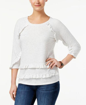 Style & Co Ruffled Raglan Top, White Heather 3X