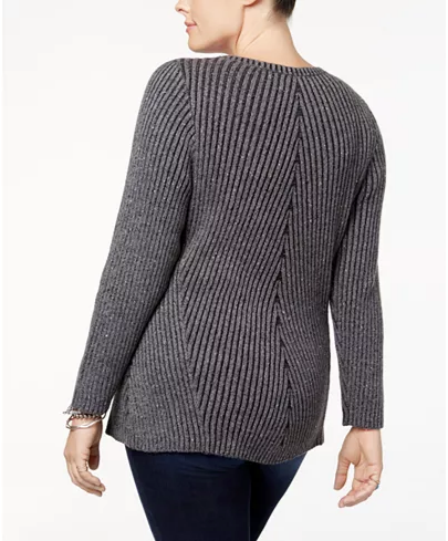 Style Co Directional Ribbed-Knit Sweater Dark IvyBlack 2X