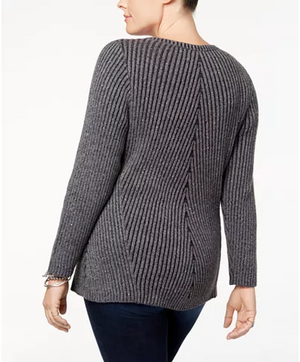 Style Co Directional Ribbed-Knit Sweater Dark IvyBlack 2X