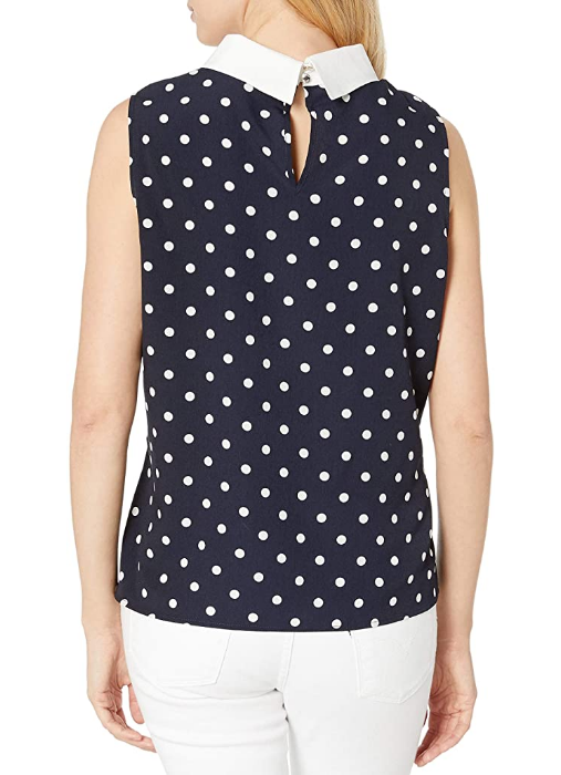 Tommy Hilfiger Women's Polka Dot Print Collared Sleeveless Blouse Size XL