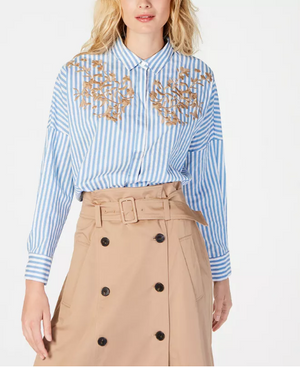 Marella Striped Embroidered Shirt Size 12