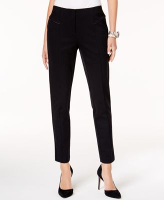 Alfani Faux-Leather-Trim Straight-Leg Pants Deep Black 10