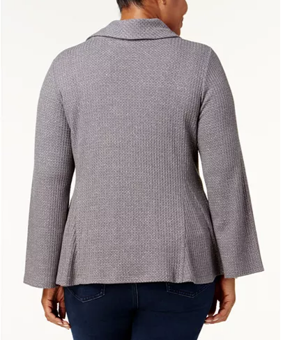 Style & Co. Plus Metallic-Knit Cowl-Nec Sweater Top, New Graphite Grey 0X