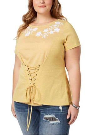 INC International Concepts Plus Size Corset T-Shirt Polished Gold 2X