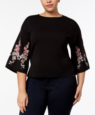 INC International Concepts Plus Size Embroidered Bell-Sle Deep Black 2X