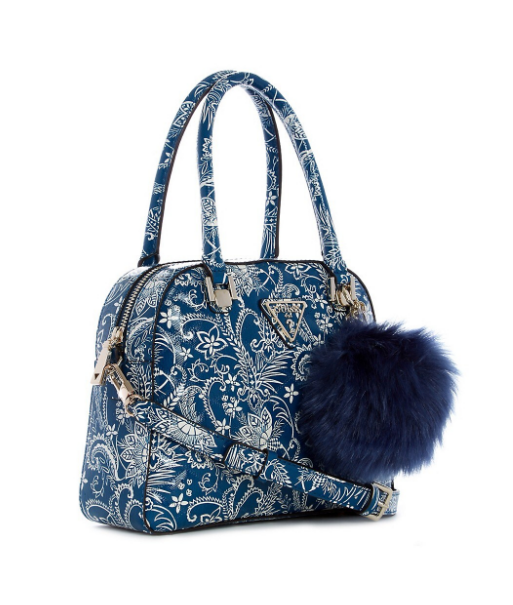 GUESS Astrid Small Quilted Faux Fur Charm Dome Satchel