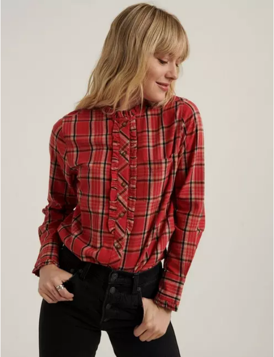 Lucky Brand Audrey Ruffle Plaid Tunic Shirt Size M