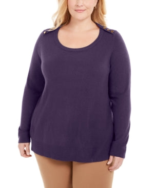 Karen Scott Plus Size Button-Shoulder Sweater Color Purple Size 1X