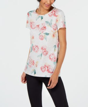 Ideology Floral-Print Keyhole-Back Top Size S