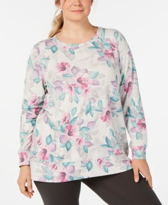 Ideology Plus Size Printed Lattice-Back Top White Heather Size 2X