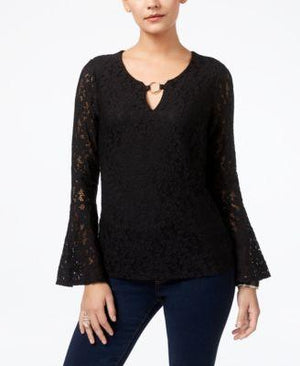 Thalia Sodi Embellished Lace Top Deep Black S