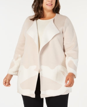 Alfani Plus Size Abstract-Pattern Double-Knit Sweater Coat 2X