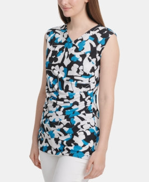 DKNY Sleeveless Printed Pleated Top Size XS