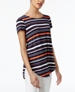 Alfani Petite Striped Shirttail T-Shirt Navy Bold Stripe PL