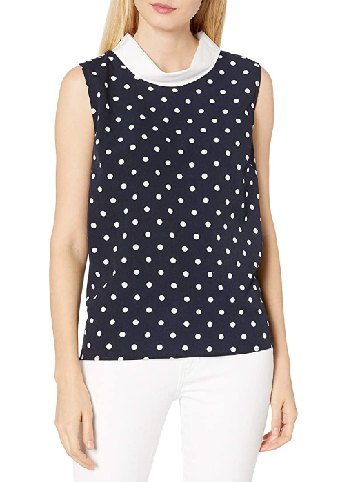 Tommy Hilfiger Women's Polka Dot Print Collared Sleeveless Blouse Size XL