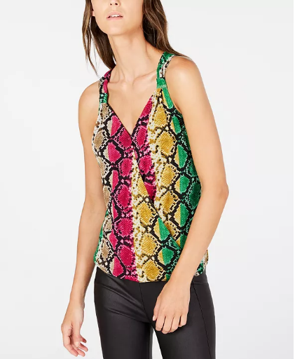 INC Snake-Embossed Surplice Tank Top Size L