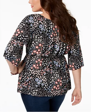 Style Co Plus Size Printed Off-The-Shou Vintage Fields Black 3X