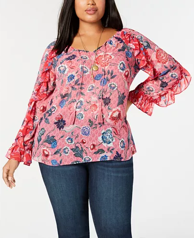 Style & Co. Womens Plus Lighweight Floral Blouse 0X