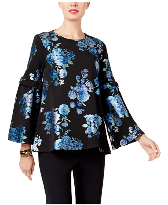 Alfani Floral-Print Top Teal Garden Multiple Sizes