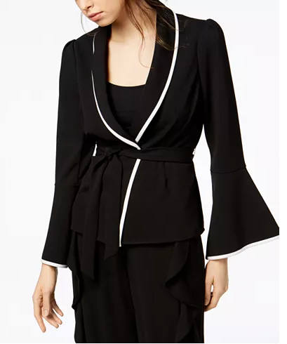 Bar III Bell-Sleeve Wrap-Front Jacket Deep Black S