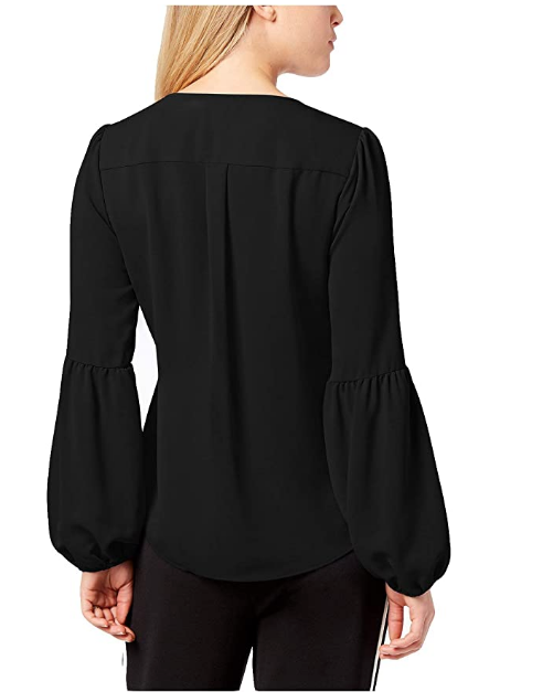 Bar III Blouson-Sleeve Surplice Top, Deep Black XL
