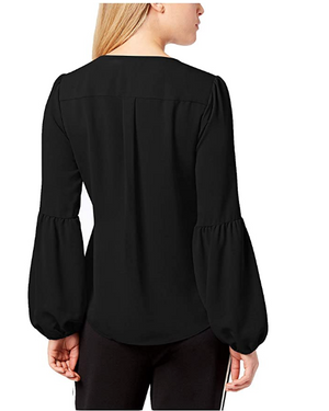 Bar III Blouson-Sleeve Surplice Top, Deep Black XL