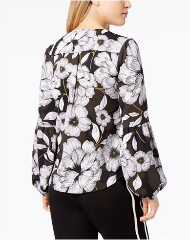 Bar III Printed Blouson-Sleeve Surplic Dream XS