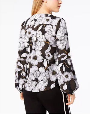 Bar III Printed Blouson-Sleeve Surplic Dream XS