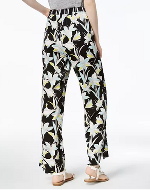 Bar III Printed Wide-Leg Pull-On Pants Black