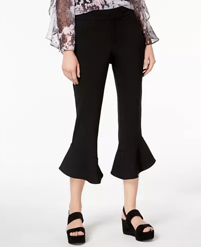 Bar III Ruffled-Hem Cropped Pants Deep Black 12