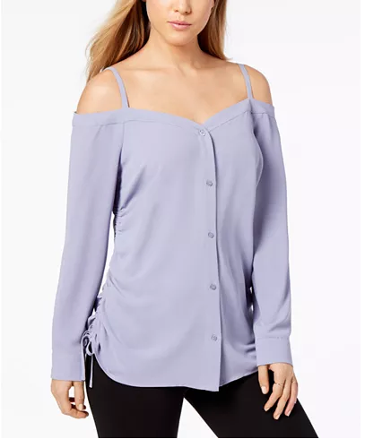 Bar III Side-Tie Off-The-Shoulder Top, Silver Bullet
