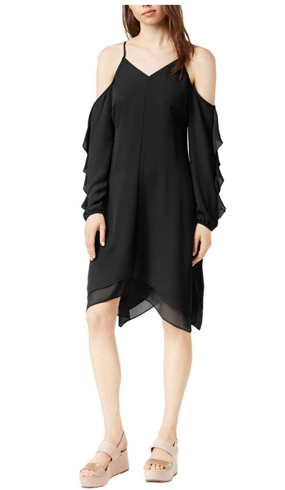 Bar III Womens Cold Shoulder Asymmetric Cocktail Dress Black