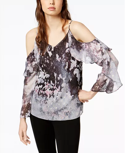 Bar III Printed Cold-Shoulder Top Splatter Paint