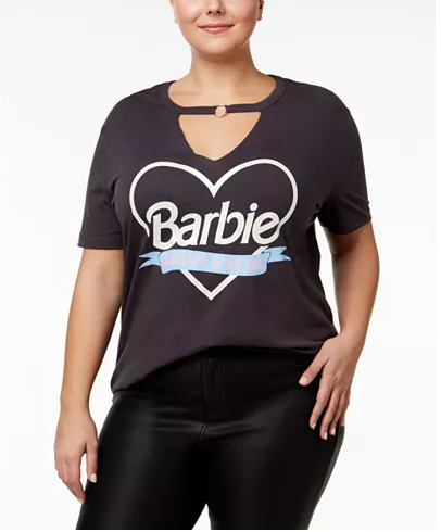 Barbie X Love Tribe Plus Size Barbie Graphic Cutout T-Shirt, Gray 1X