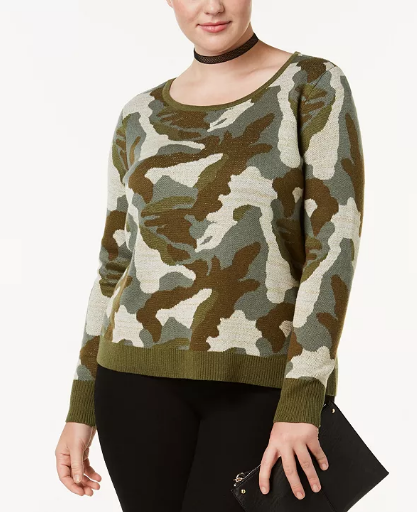 INC International Concepts Plus Size Metallic-Camouflage- Olive Drab