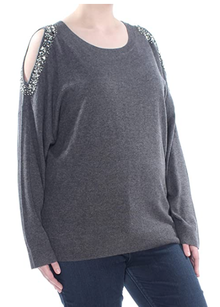 INC International Concepts Plus Size Embellished Cold-Sho Heather Grey 3X