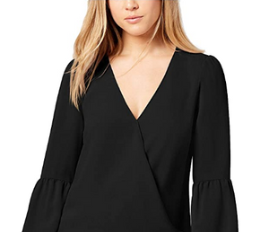 Bar III Blouson-Sleeve Surplice Top, Deep Black XL