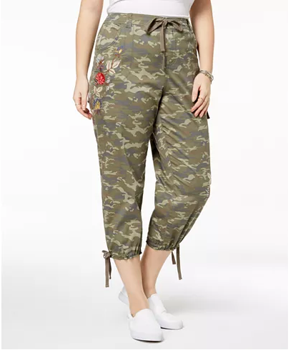 Style Co Plus Size Cotton Cropped Cargo Must Camo Plus Sizes