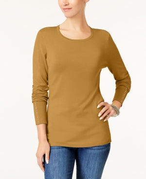 JM Collection Rivet-Detail Sweater Golden Spruce L