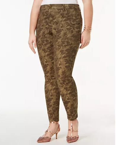 INC International Concepts Plus Size Camo-Print Jacquard Olive Camo