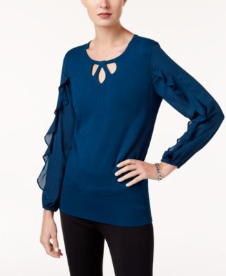 Alfani Keyhole Ruffle-Sleeve Sweater Ocean Teal XL