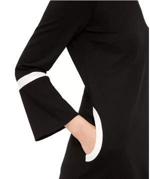 Anne Klein Women's Bell-Sleeve Knit Dress, Anne Black/Anne White Anne Klein Women's Bell-Sleeve Knit Dress, Anne Black/Anne White