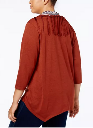 Style Co Handkerchief-Hem Top Removab Rich Auburn 3X