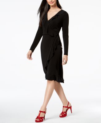 Thalia Sodi Women's Ruffled Wrap Dress Deep Black