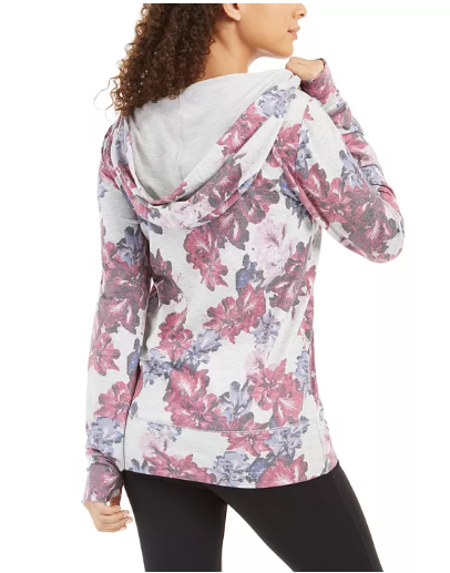 Ideology Floral-Print Lace-Up Hoodie Size S