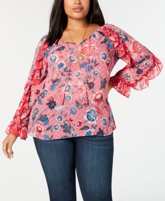 Style & Co. Womens Plus Lighweight Floral Blouse 1X