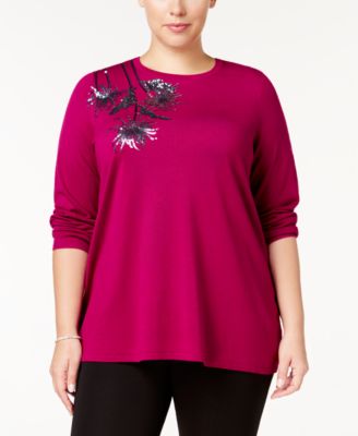 Alfani Plus Size Sequined Sweater Mod Magenta 1X