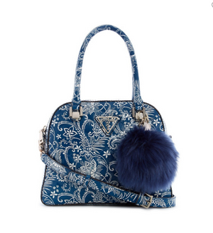 GUESS Astrid Small Quilted Faux Fur Charm Dome Satchel
