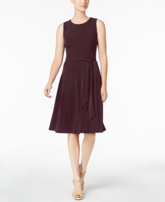 Charter Club Petite Belted Fit & Flare Dress Dark Wineberry P/M