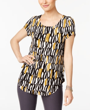 Alfani Angel-Sleeve Blouson Top Tawny Gold Cutout Lines XS
